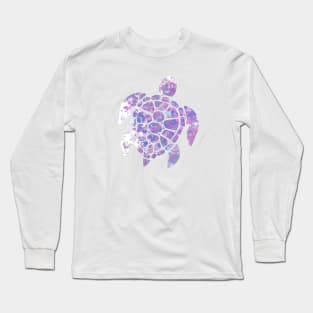 Sea Turtle Design in Purple and Pink Paint Drops Pattern Long Sleeve T-Shirt